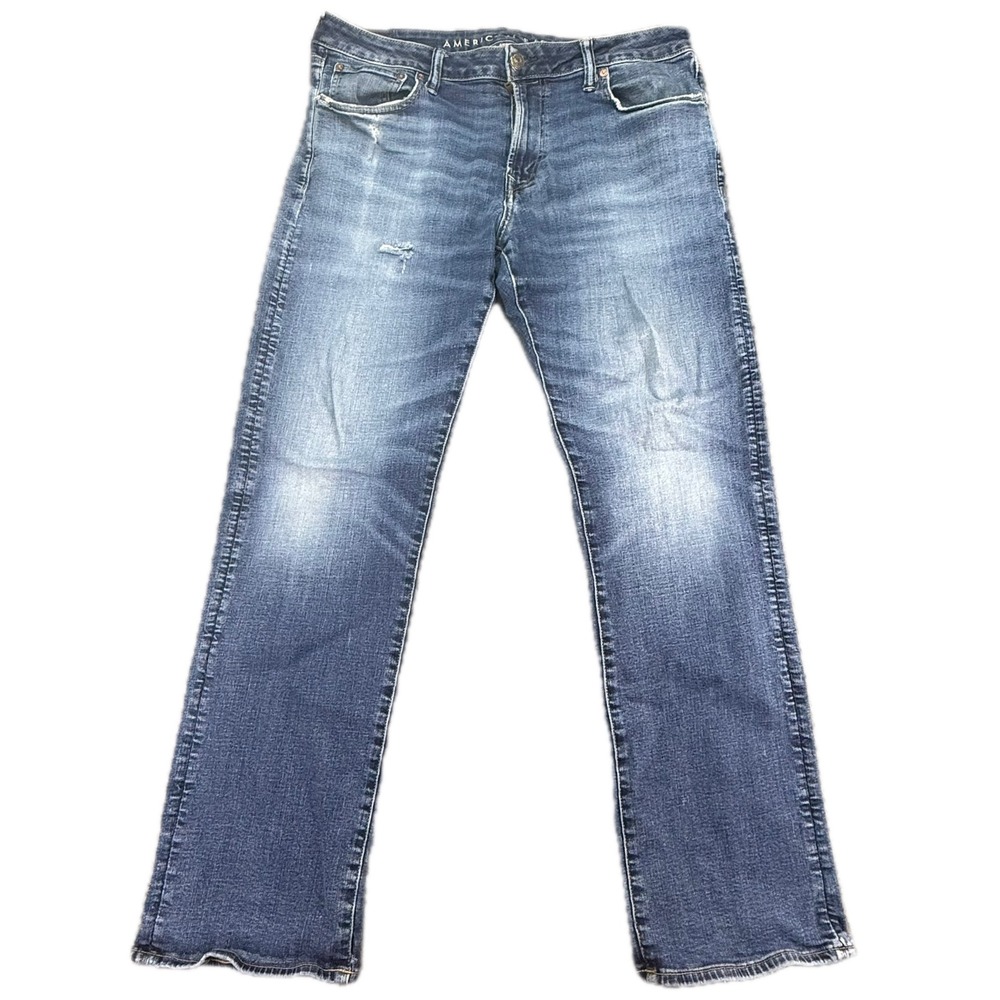 American Eagle Jeans Mens 36x34 Blue‎ Airflex+ Original Bootcut Distressed